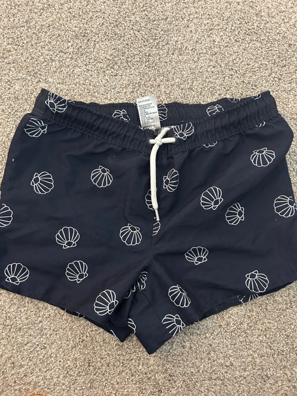 Kids Navy Shell-Print Swim Trunks